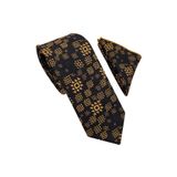 Milleniva Motif Desenli Siyah Gold Kravat & Mendil