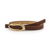 Milleniva Soyut Elips Gold Tokalı İnce Kadın Kemer 1.5 cm (Kahverengi, 110 cm)