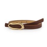 Milleniva Soyut Elips Gold Tokalı İnce Kadın Kemer 1.5 cm (Kahverengi, 80 cm)