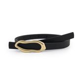 Milleniva Soyut Elips Gold Tokalı İnce Kadın Kemer 1.5 cm (Siyah, 100 cm)