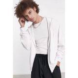 Millionaire Erkek Beyaz Kapüşonlu Fermuarlı 3 Üç İplik Polar Kanguru Oversize Sweatshirt Zip Up Hoodie