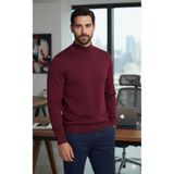 Millionaire Erkek Bordo Yarım Balıkçı Yaka Standart Normal Kesim Regular Fit Yün Akrilik Karışımlı Triko Kazak