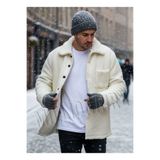 Millionaire Erkek Ekru Beyaz Peluş Gömlek Yaka Modeli Düğmeli Ceket Hırka Mont Sweatshirt Polar