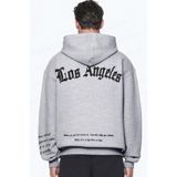 Millionaire Erkek Gri Los Angeles Baskılı Kapüşonlu 3 Üç İplik Polar Kanguru Cepli Oversize Sweatshirt Hoodie