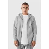 Millionaire Erkek Gri Melanj Kapüşonlu Fermuarlı 3 Üç İplik Polar Kanguru Oversize Sweatshirt Zip Up Hoodie