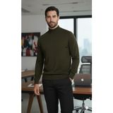 Millionaire Erkek Haki Yeşil Yarım Balıkçı Yaka Standart Normal Kesim Regular Yün Akrilik Karışımlı Triko Kazak - 2XL