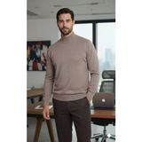 Millionaire Erkek Kahve Yarım Balıkçı Yaka Standart Normal Kesim Regular Fit Yün Akrilik Karışımlı Triko Kazak - Kahverengi - 2XL