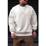 Millionaire Erkek Kırık Beyaz Krem Ekru Dreamer Baskılı 0 Sıfır Yaka Oversize Salaş Bol Kesim Polar Sweatshirt