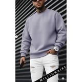 Millionaire Erkek Lila Tonlu Gri Basic 0 Sıfır Yaka Baskısız Düz Oversize Salaş Bol Kesim Sweatshirt