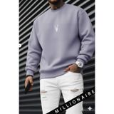 Millionaire Erkek Lila Tonlu Gri Geyik Soft 3 İplik içi Şardonlu 0 Sıfır Yaka Oversize Salaş Sweatshirt