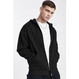 Millionaire Erkek Siyah Kapüşonlu Fermuarlı 3 Üç İplik Polar Kanguru Oversize Sweatshirt Zip Up Hoodie