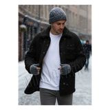 Millionaire Erkek Siyah Peluş Gömlek Yaka Modeli Düğmeli Ceket Hırka Mont Sweatshirt Polar
