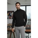 Millionaire Erkek Siyah Yarım Balıkçı Yaka Standart Normal Kesim Regular Fit Yün Akrilik Karışımlı Triko Kazak - XL