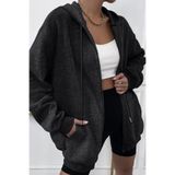 Millionaire Kadin Antrasit Kapüşonlu Fermuarlı 3 Üç Iplik Polar Kanguru Oversize Sweatshirt Zip Up Hoodie