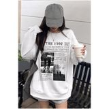 Millionaire Kadın Beyaz 1997 Baskılı 0 Sıfır Yaka Oversize Salaş Bol Kesim Polar Sweatshirt