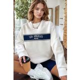Millionaire Kadın Beyaz City Of Angels Baskılı 0 Sıfır Yaka Oversize Salaş Bol Kesim Polar Sweatshirt