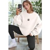 Millionaire Kadın Beyaz Free Life Baskılı 0 Sıfır Yaka Oversize Salaş Bol Kesim Polar Sweatshirt