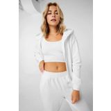 Millionaire Kadin Beyaz Kapüşonlu Fermuarlı 3 Üç İplik Polar Kanguru Oversize Salaş Sweatshirt Zip Up Hoodie