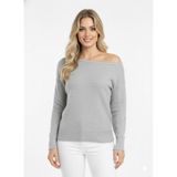 Millionaire Kadın Gri İki Yönlü Tek Omuz Düşük Geniş Kol Detaylı Standart Beden Triko Kazak