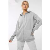 Millionaire Kadin Gri Melanj Kapüşonlu Fermuarlı 3 Üç Iplik Polar Kanguru Oversize Sweatshirt Zip Up Hoodie
