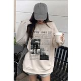 Millionaire Kadın Kırık Beyaz Krem Ekru 1997 Baskılı 0 Sıfır Yaka Oversize Salaş Bol Kesim Polar Sweatshirt