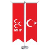 Milliyetçi Hareket Partisi(MHP)Kırmızı Bayrağı ve Türkiye -Kırlangıç -Saten T direk 2li Masa Bayrağı