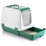 Milo Orta Boy Çekmeceli Kapalı Kedi Tuvaleti Plastik Materyal Kürek Hediyeli Şık Tasarım 47 x 39,5 x 55cm - Yeşil