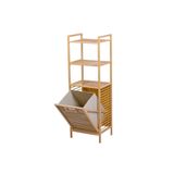 Milonsa Bambu Kirli Çamaşır Sepeti 3 Raflı Ahşap Banyo Düzenleyici Sepeti Banyo Dolabı Organizer Banyo Rafı