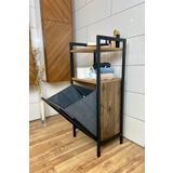 Milonsa Metal Ahşap Banyo Düzenleyici Çamaşır Sepeti - Kirli Sepeti Ahşap Banyo Dolabı - 2 Katlı Banyo Rafı