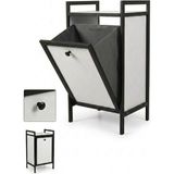 Milonsa Metal Ahşap Banyo Düzenleyici Çamaşır Sepeti - Kirli Sepeti Ahşap Banyo Dolabı - Banyo Rafı - 70x40x31,5 - Siyah - Beyaz