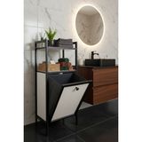 Milonsa Metal Ahşap Banyo Düzenleyici Çamaşır Sepeti - Kirli Sepeti Ahşap Banyo Dolabı - Banyo Rafı - 97x40x31,5 - Siyah - Beyaz
