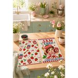 milroma Jam Chef Çilek Reçeli Meyve Desenli Kırmızı Mutfak Dekoratif Retro 2'li mutfak havlu seti 35x55