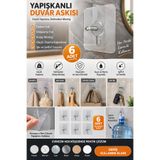 Mim Life 6’lı Süper Güçlü Yapışkanlı Duvar Askısı – Delmeden Vidalamasız Şeffaf Askı Kancası, Banyo Mutfak Raf ve Eşya Tutucu