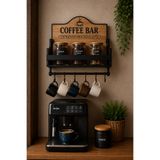 Mim Life Duvar Rafı Kupa Bardak Askılı Mutfak Rafı Coffee Bar Kahve Köşesi Ahşap Dekoratif Düzenleyici Raf