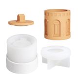 Mimari Mum Kavanoz Kapaklı Silikon Kalıp Beton Pantheon Mum Konteyner Yapımı Kalıp DIY Saklama Kutusu Ev Dekorları (SH0867-1+SH0867-2)