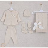 Mimbo Kids 6 Parçalı Örgü Kız Bebek Hastane Çıkışı Seti - Hırka, Pantolon, Battaniye, Bere, Eldiven ve Çorap - 0 - 3 Ay - Açık Kahve