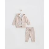 Mimbo Kids Erkek Bebek Için 3'lü Eşofman Takımı - Ceket, Pantolon ve T-Shirt - 6 - 9 Ay - Bej