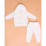 Mimbo Kids Fırfır Detaylı 2'li Kız Bebek Eşofman Takımı - Kapüşonlu Ceket ve Pantolon - 6 - 9 Ay - Beyaz