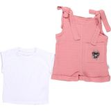 Mimbo Kids Kız Bebek Askılı Tulum ve Tişört 2li Takım - Pembe - 1 Yaş