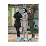 MİMİ Luxury Wear Bej Kadın Fermuarlı Dalgıç Kumaş Standart Kalıp Jogger Eşofman Takımı