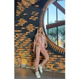 MİMİ Luxury Wear Kadın Fermuarlı Alt Üst Eşofman Takımı Nakışlı 2 İplik Likra Bej