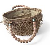 Mimoza Accessories Boncuk Saplı Hasır Kadın Çantası – El Yapımı Yazlık El Çantası | Bohem Plaj ve Günlük Çanta - Açık Hasır