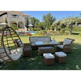 Mimoza Deluxe 7 Parça Rattan Villa Bahçe Takımı - Yemekli Oturma Seti Kahverengi