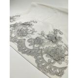 Mimoza Home Beyaz Kadife Gri Güpürlü Çiçek Desenli Havlu - 50 x 90 cm - Beyaz - Gri