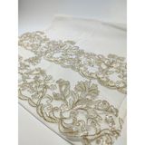 Mimoza Home Beyaz Kadife Sarı Güpürlü Çiçek Desenli Havlu - 50 x 90 cm - Beyaz - Sarı