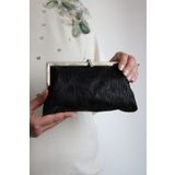 Mimoza Kadın Siyah Simli Dokulu Metal Çerçeveli Taş Detaylı Abiye Clutch Çanta