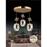 Mimoza Model 3'lü Gold 3 Renk Modu Ledli Kristal Taşlı Modern Salon Mutfak Oturma Odası LED Avize - Altın