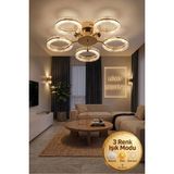 Mimoza Model Gold 5"li Ledli 3 Renk Modu Kristal Salon Mutfak Yatak Çocuk Odası Avize - Altın