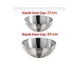 MİMOZA PARK 2 Lİ Paslanmaz Çelik Karıştırma Kasesi Hamur Yoğurma Kabı Çok Amaçlı Çırpma Kabı 24cm- 21 cm 430ÇLK