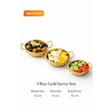 MİMOZA PARK 3 Boy Gold Kahvaltı Sunumluk Sosluk Çerezlik – Paslanmaz Çelik 304 Kulplu Mini Tabak 15-13-10 cm